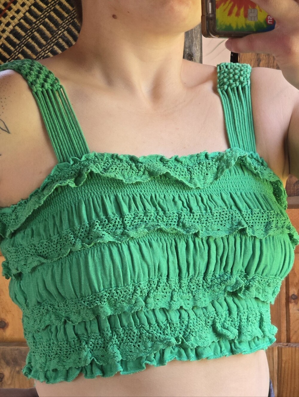 Ruffled Crop Tank Emerald Green